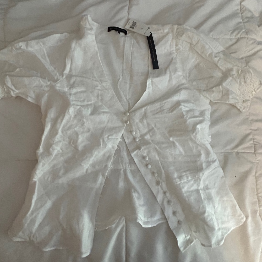 banana republic white puff blouse size medium